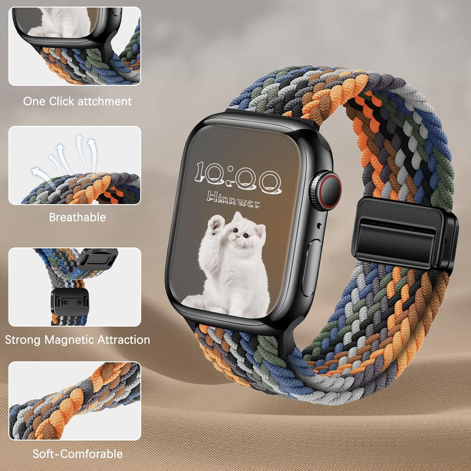Hinnwer Geflochten Armband F&uuml;r Apple Watch Armband 46Mm 44Mm 42Mm 38Mm 40Mm 41Mm Damen Herren, Elastisch Nylon Stoff Band Mit Magnetisch Verschluss F&uuml;r Iwatch SE 2 SE Series 10 9 8 7 6 5 4 3 2 1