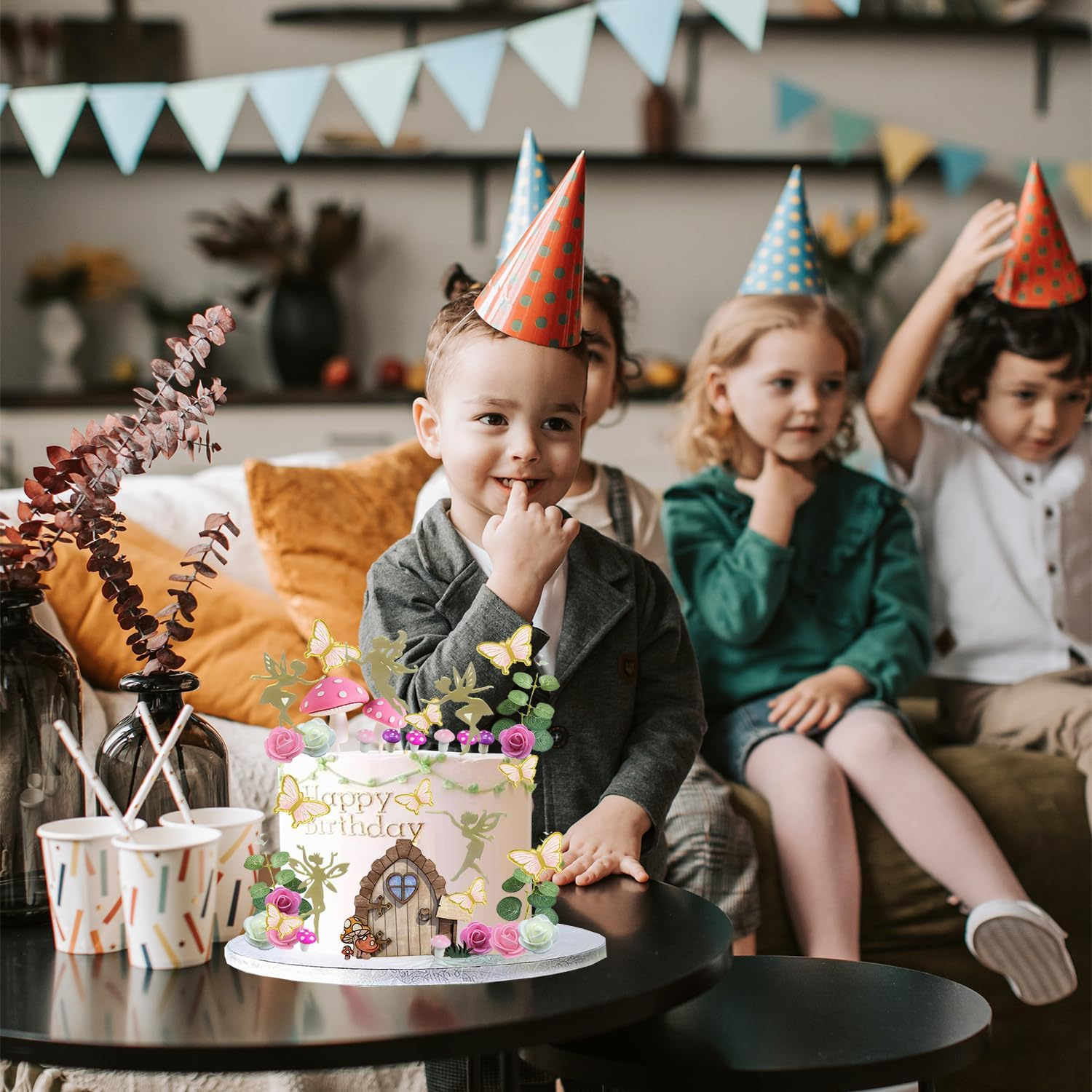 39PCS Fairy Cake Toppers Fairy Cake Decoration Pink Mushroom Door Butterfly Flowers Cake Decoration Fairy Garden Topper for Fairy Party Birthday Baby Shower - Fairy Cake Toppers image number 6