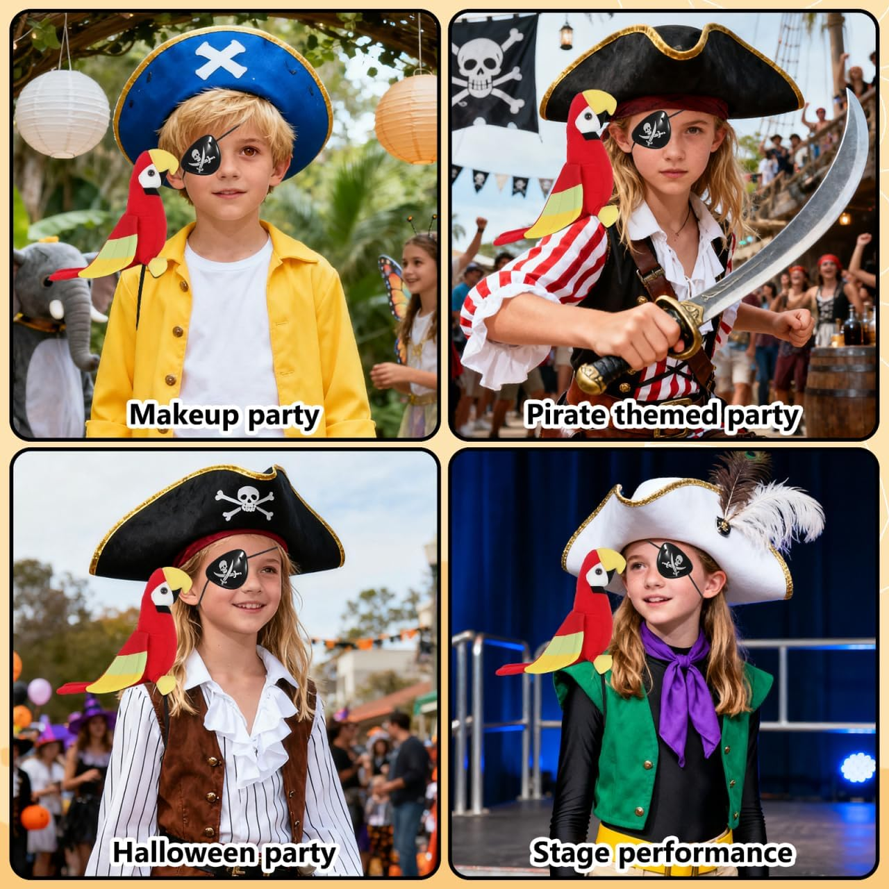 1 Set Halloween Pirate Parrot Shoulder Toy, Shoulder Parrot with Eye Patch, Party Cosplay Accessory for Kids & Adults, Pirate Accessories