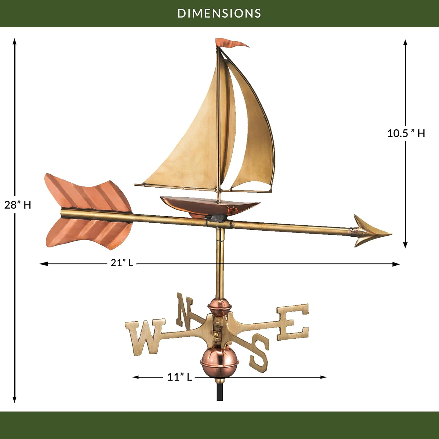 Good Directions 8803PR Sailboat Cottage Weathervane, Polished Copper with Roof Mount,Pure Copper