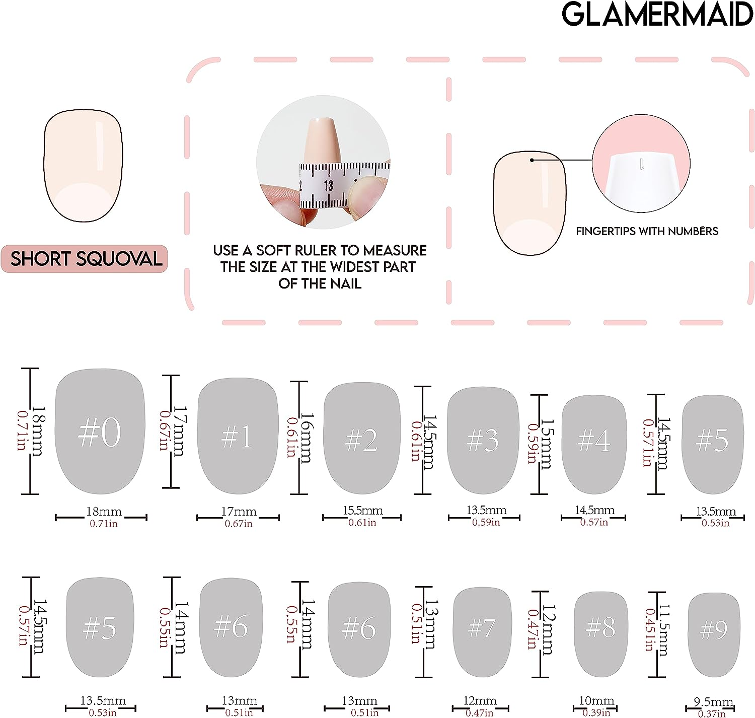 GLAMERMAID Green Press on Nails Short Square Fake Nails, Nude Glossy Acrylic Nails Full Cover False Nails Squoval Gel Nail Kits with Design, 24Pcs Reusable Stick on Nails for Women Daily Salon image number 2