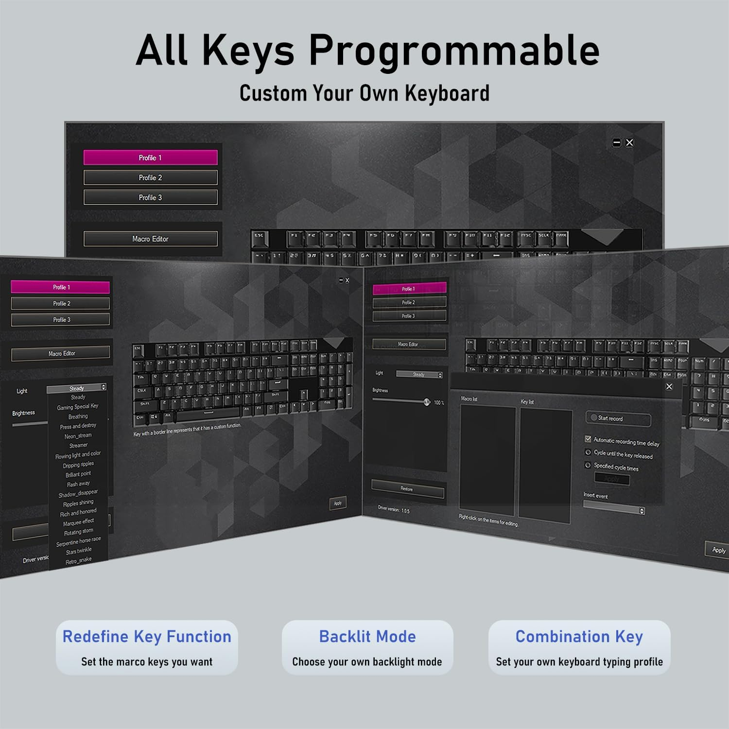 MACHNIVO K51 104 Keys Wired PC Gaming Keyboard, Full Size Mechanical Keyboard with Hot Swappable, RGB Backlight, Aluminum Frame, QWERTY Compatible with Windows and Mac (Red Switch, Blue & White) image number 6