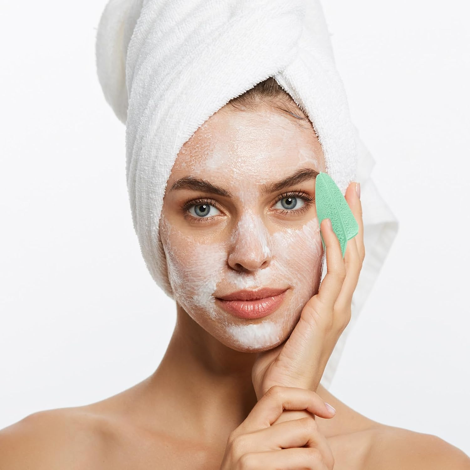 2 PCS Facial Sponge Konjac Glove Bath Sponge Gentle Exfoliating Pads Wash Reusable Puff for Daily Face Deep Pore Cleansing Blackheads Dead Skin, Makeup Remover (Gray, Green) image number 2