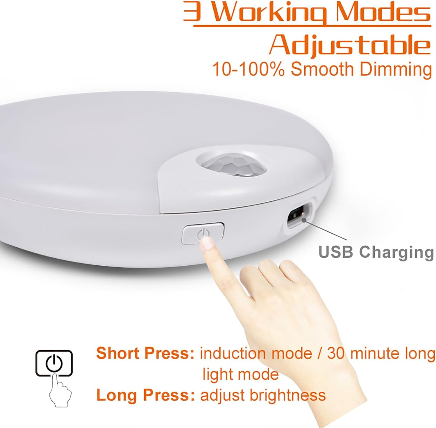 Shenzhi Tech LED Motion Sensor Night Light, Adjustment Dimming Wall Lamp, USB Rechargeable Cabinet Lights for Bathroom Bedroom Kitchen Stairway (Warm Light) image number 3