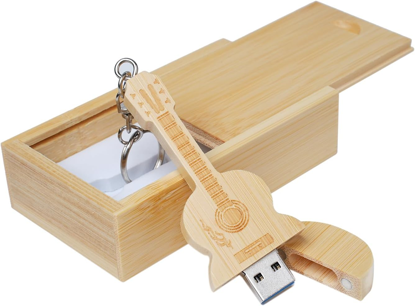 Guitar Shaped Maple Wood Memory Stick USB Flash Drive in Wood Box (3.0/16GB, Bamboo Wood)