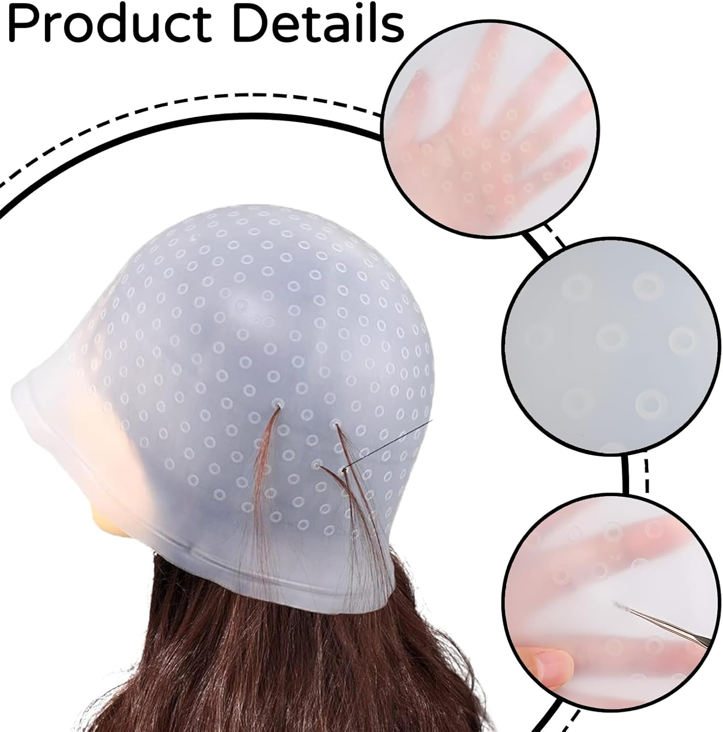 Pack of 5 Highlight Caps, Hair Colour, Silicone Highlight Cap for Hairdressing Salons and Families image number 3