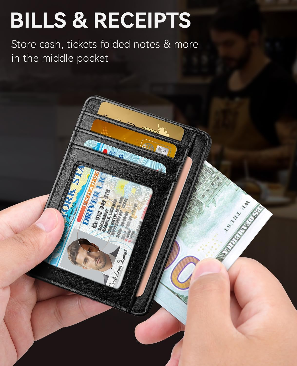 Teskyer Slim Wallet for Men, Minimalist Front Pocket RFID Blocking Leather Wallet Credit Card Holder for Men & Women