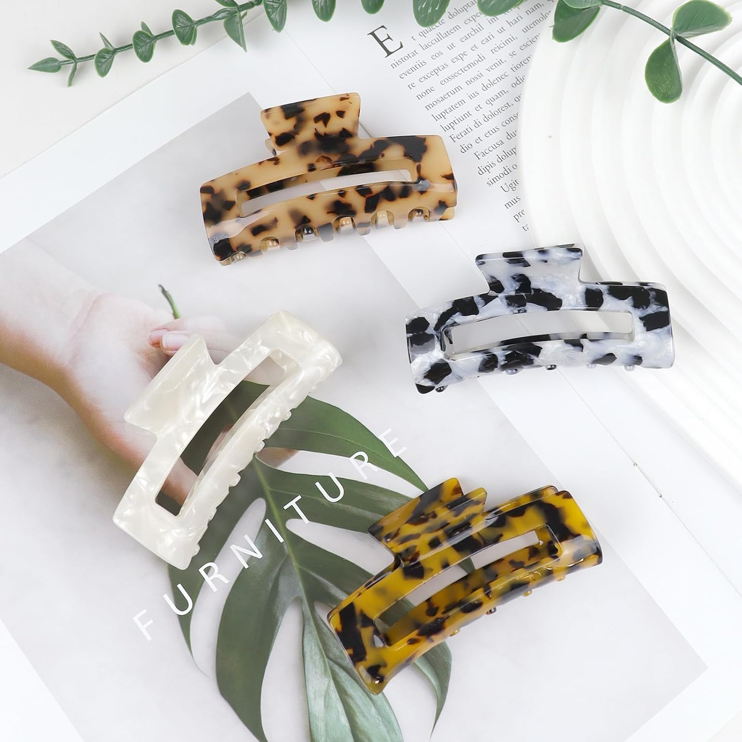 Blooms Hair Clip Large 4-Piece Hair Clips Set Non-Slip Hair Clips Women'S Thick Thin Hair Celluloid Claw Clip Hair Clip Leopard Hair Accessories for Women and Girls image number 3