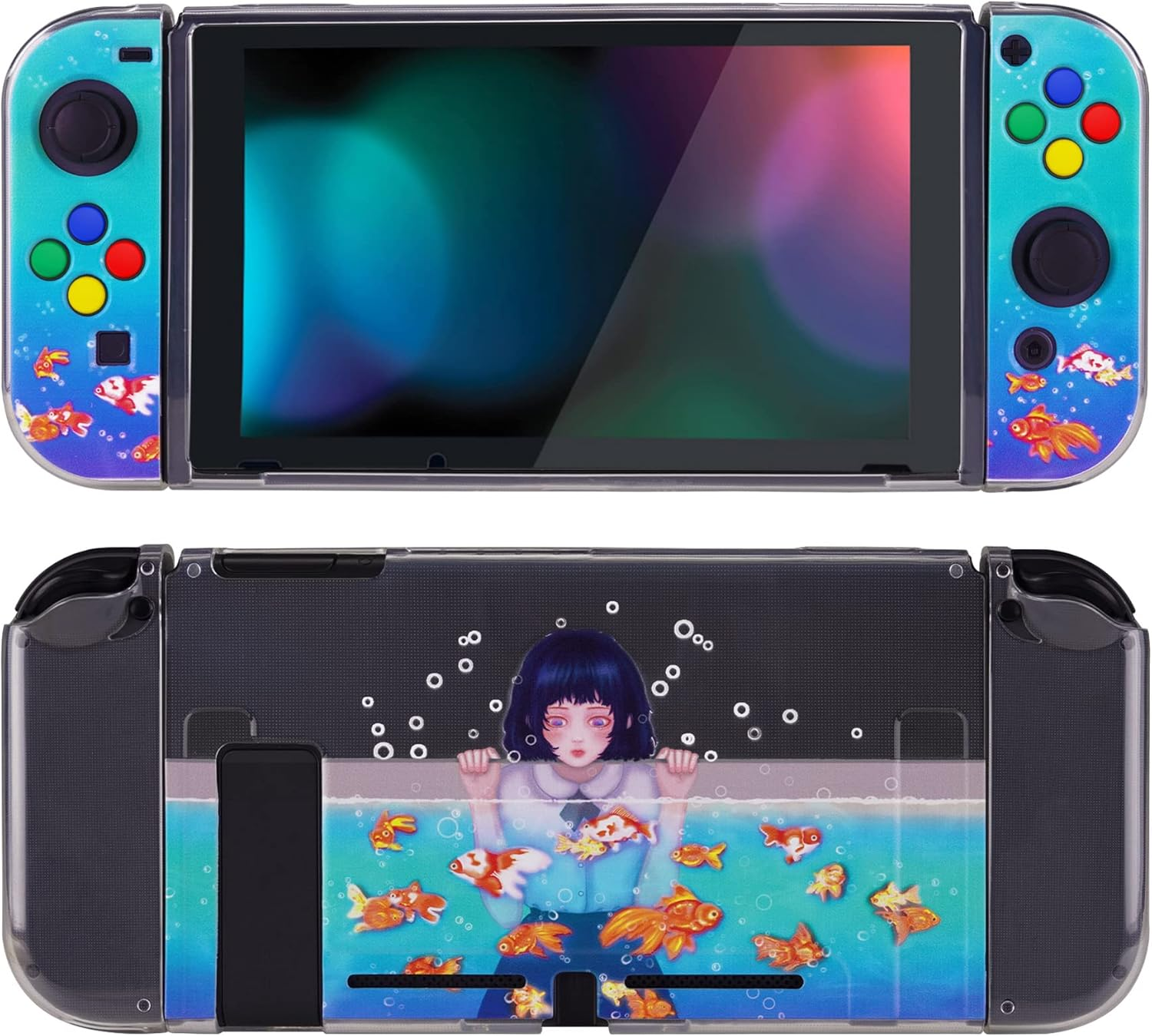 Playvital Christmas Wrap Protective Case for Nintendo Switch, Soft TPU Slim Case Cover for Nintendo Switch Console with Colorful ABXY Direction Button Caps