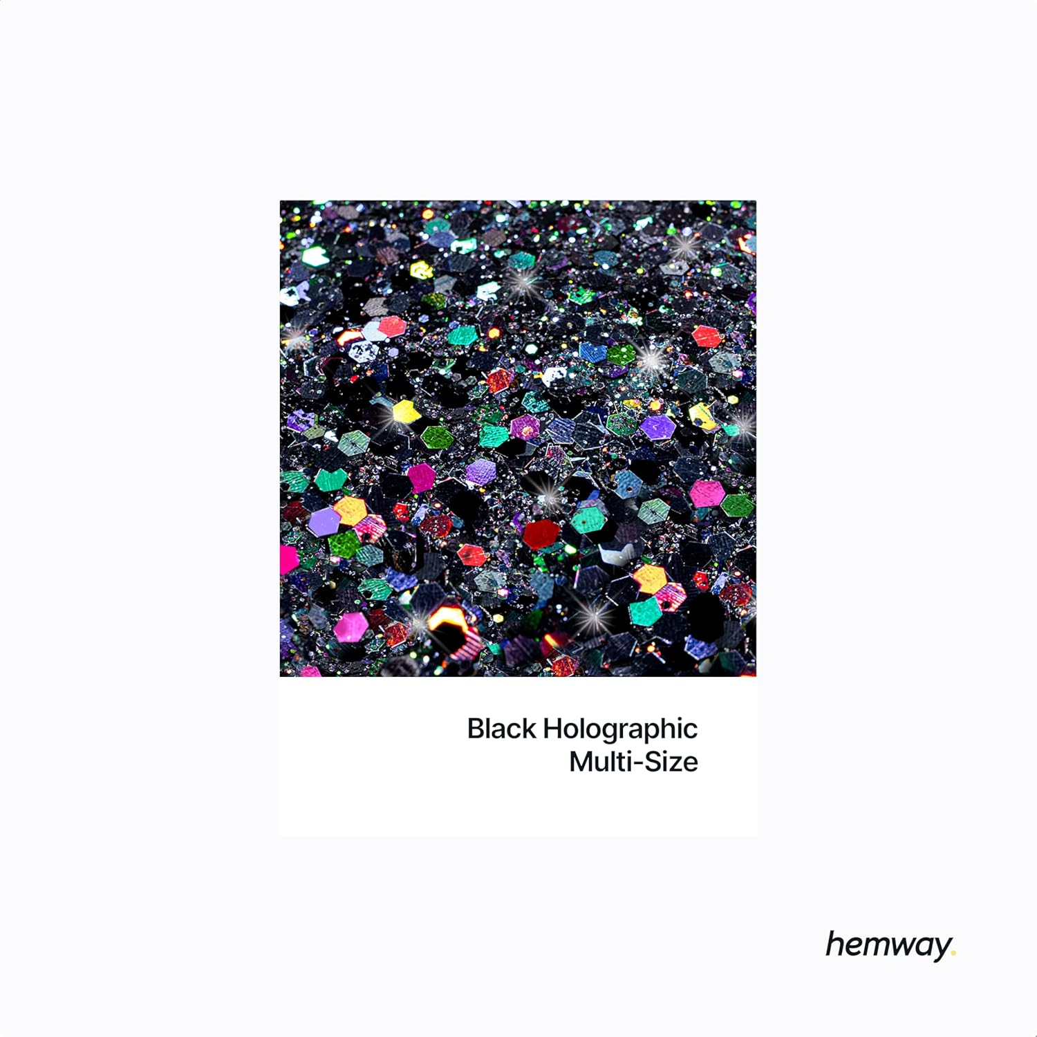Hemway Black Holographic 5 Size Glitter Mix 120G/4.2Oz Fine Chunky Metallic Resin Craft Multi-Size Glitter Flake Sequin Shaker for Epoxy, Hair Face Body Eye Nail Art Festival, DIY Party Decorations - Black Holographic image number 5