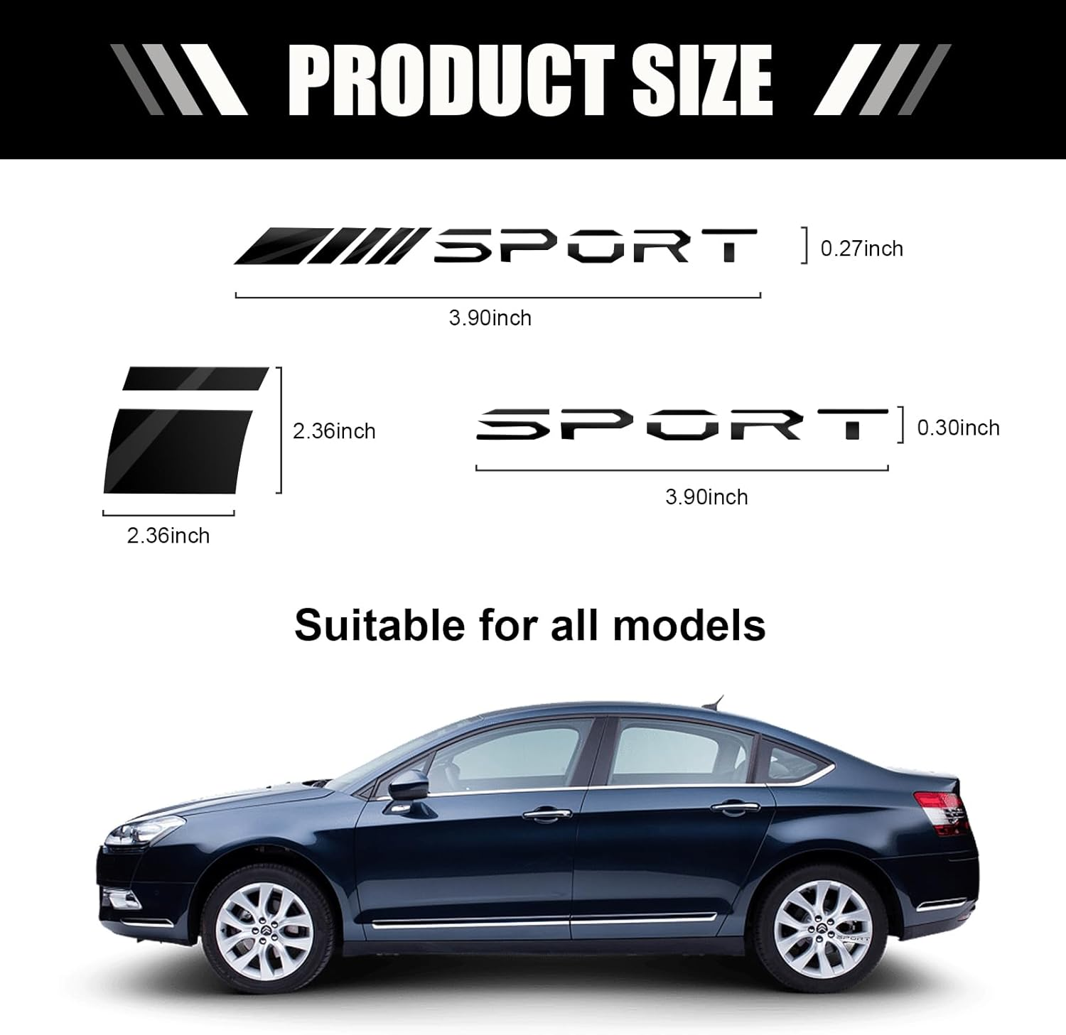 14 PCS Car Decal Stickers, Sport Logo Car Rear Stickers & Mirror Decals, Auto Wheel Reflective Personality Stripes, Sport Emblem Wheel Rim Decor Stickers for All Vehicles (Black) image number 6