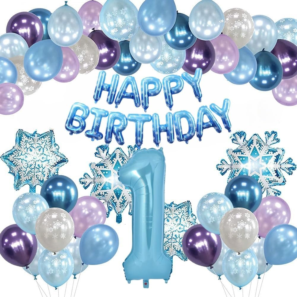 Huge Snow Birthday Decor Kit, Winter Wonderland Party Decorations with Snowflake Balloon Garland Arch HBD Banner, Number 40" Foil Balloon for Baby Girls Decorations (1)