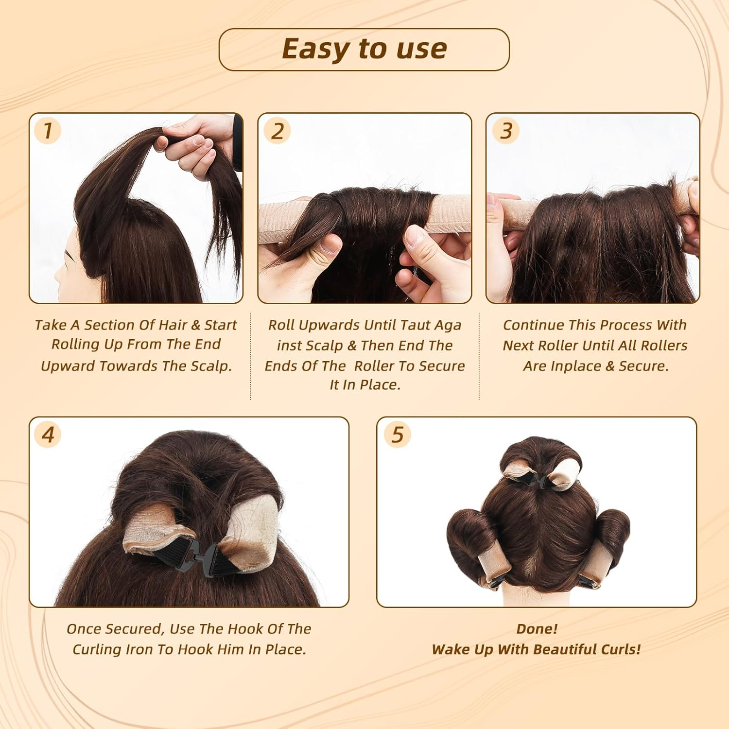 Overnight Heatless Hair Curler Blowout Rods Jumbo, Heatless Curls Satin Jumbo Flexi Rods to Sleep In,Soft Heatless Rod for All Hair Types,No Heat Overnight Sleeping Curls Styling Tools 3Pcs Khaki image number 6