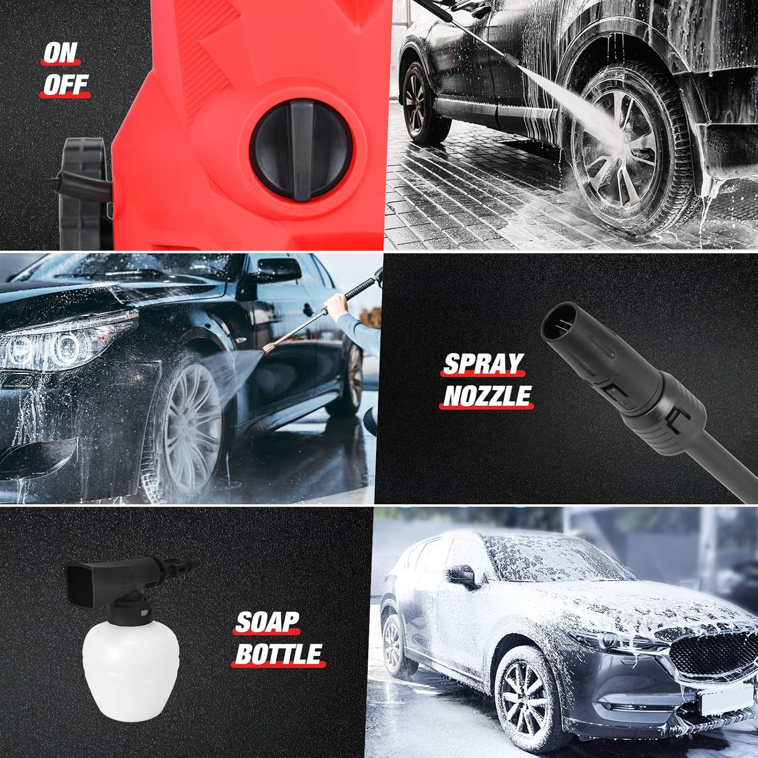 ADVWIN 3500Psi Pressure Washer, 2000W Electric High Power Washer Adjustable Spray Gun (5M High Pressure Hose) Red | Suitable for Families image number 5