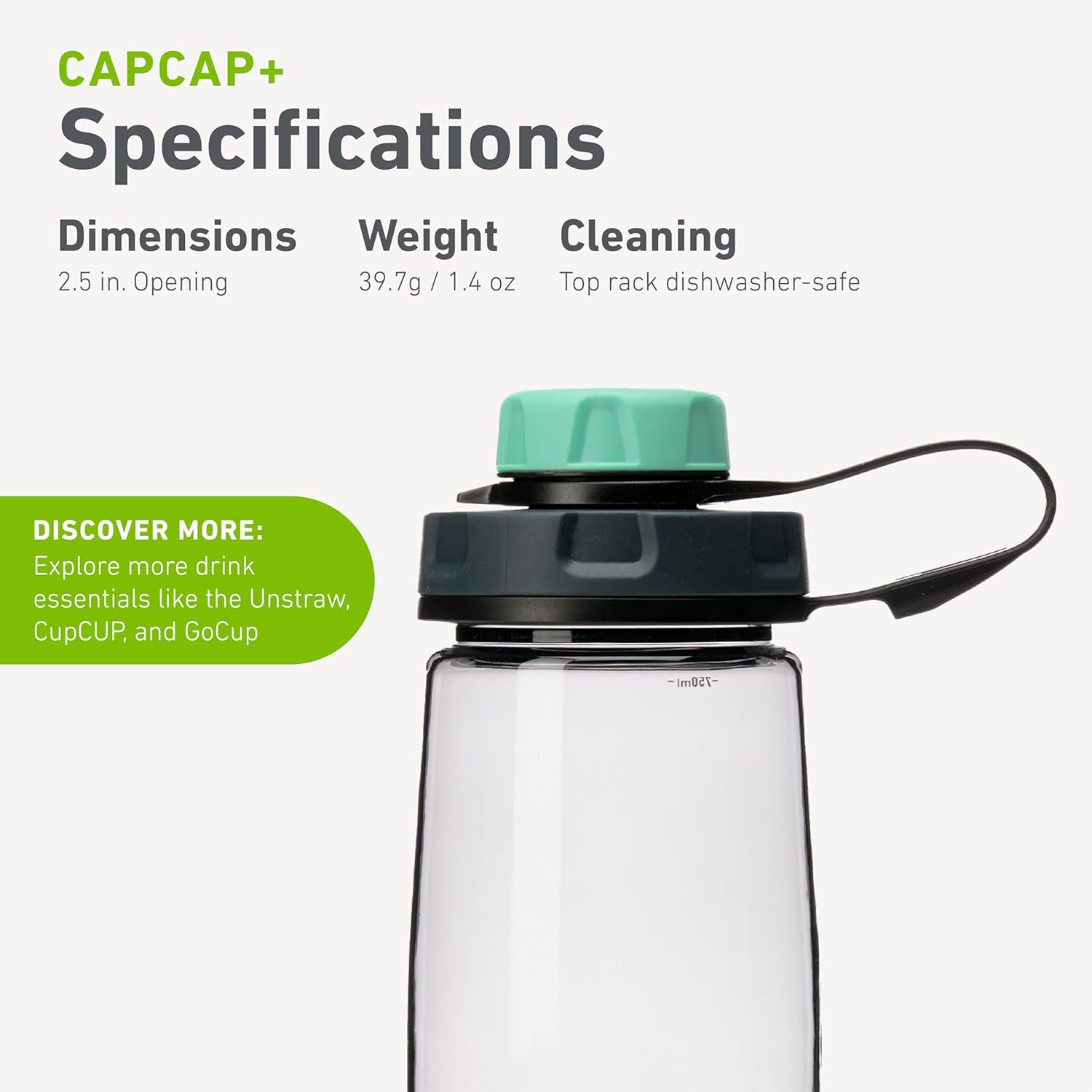 Humangear Capcap+ | Converts Wide-Mouth Openings | Secure Easy Open | Food-Safe Material | Water Bottle Accessory image number 7