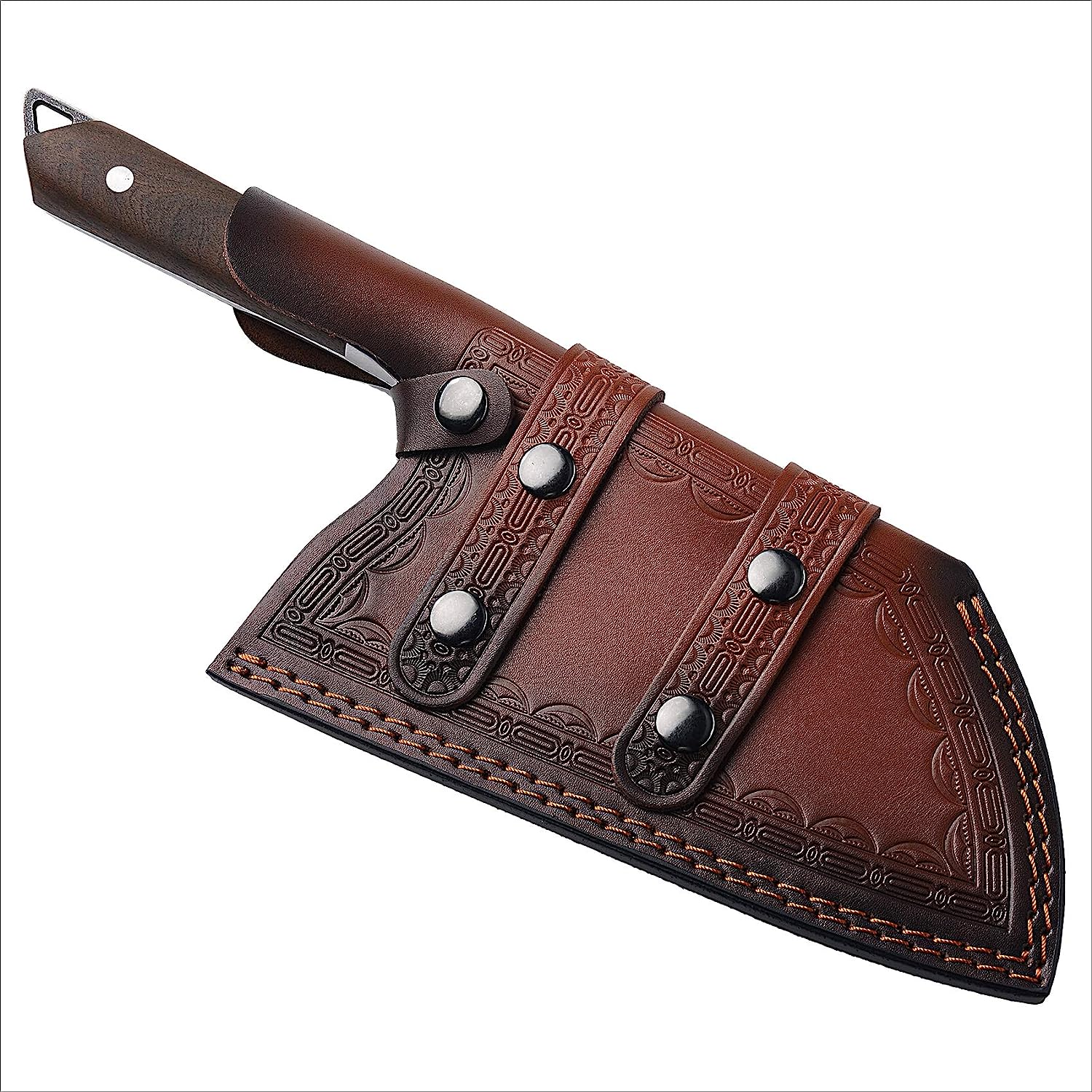 [Full Tang]Butcher Knife Handmade Forged Kitchen Chef Knife Grandsharp Pro Razor Sharp Serbian Clad Steel Meat Vegetable Chopping Cutting Cleaver with Leather Knife Sheath image number 5