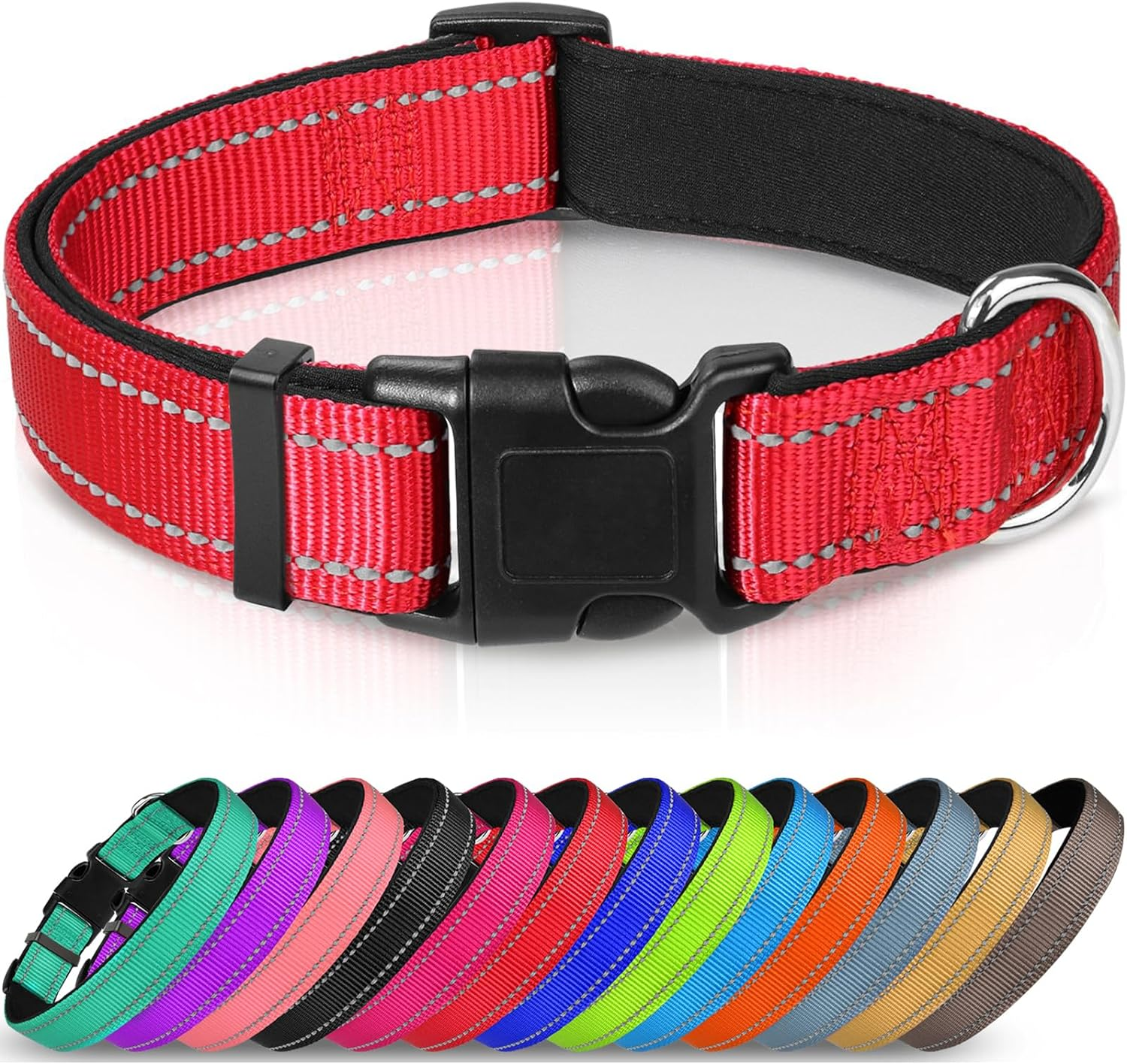 Dog Collar, Reflective Padded Neoprene Pet Collar, Adjustable Nylon Collars for Small Dogs, S,Red image number 7