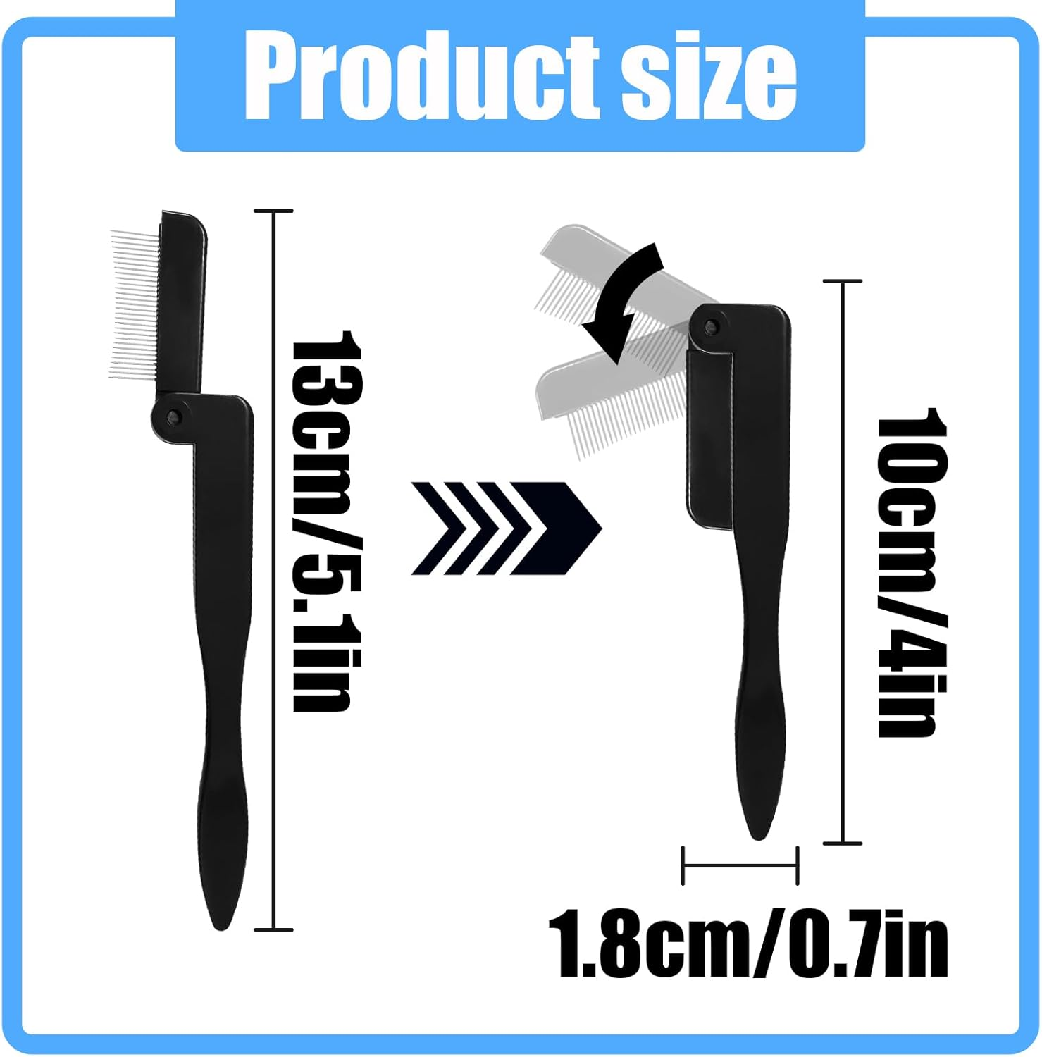 HAIKING Folding Eye Lash Brow Comb, 2 PCS Black Stainless Steel Lash Separator Tool for Makeup Beauty Tools image number 5