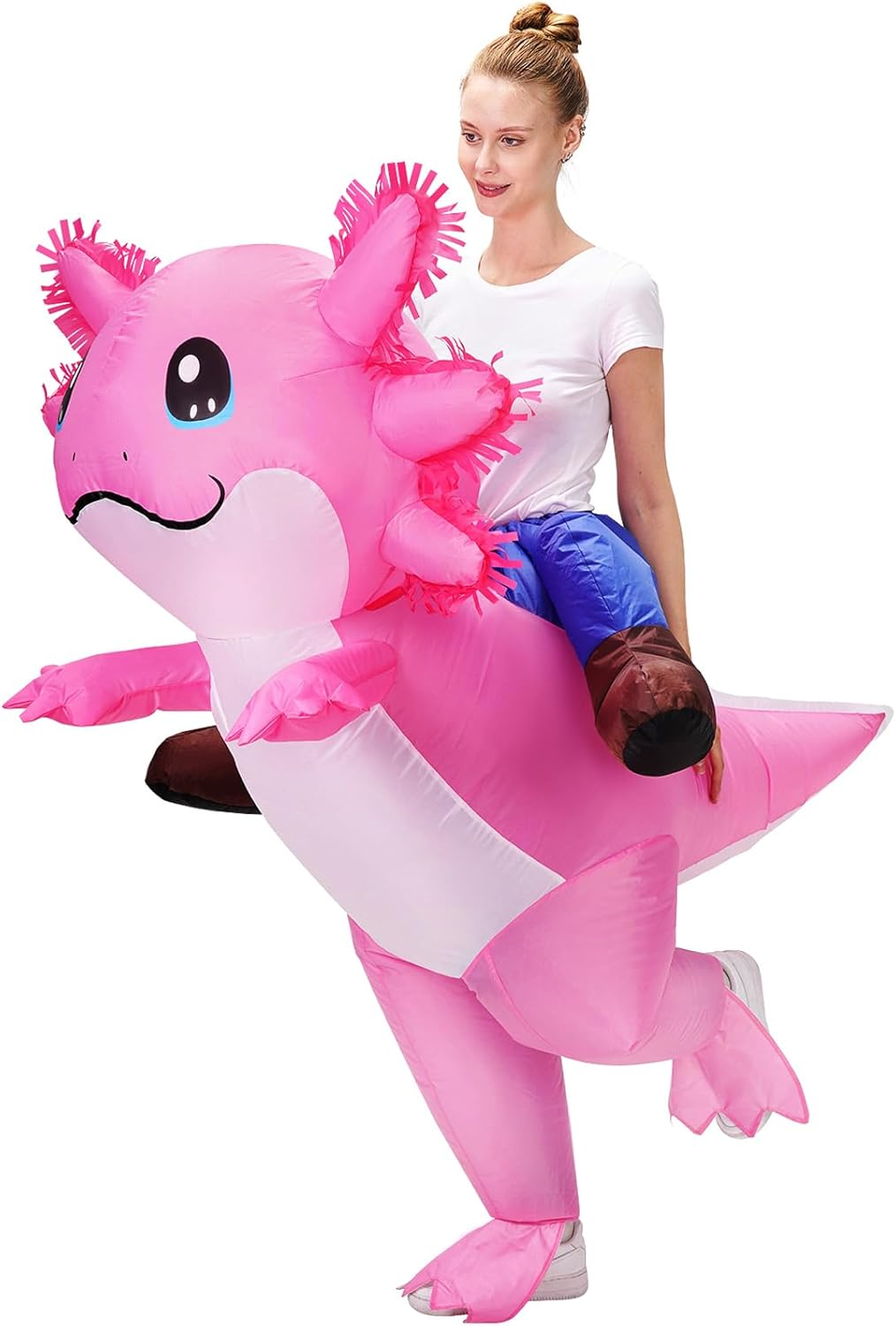 Inflatable Costume Adult/Kids Axolotl Costumes Deluxe Halloween Air Blow-Up Costume Pink Axolotl Costumes for Cosplay Party