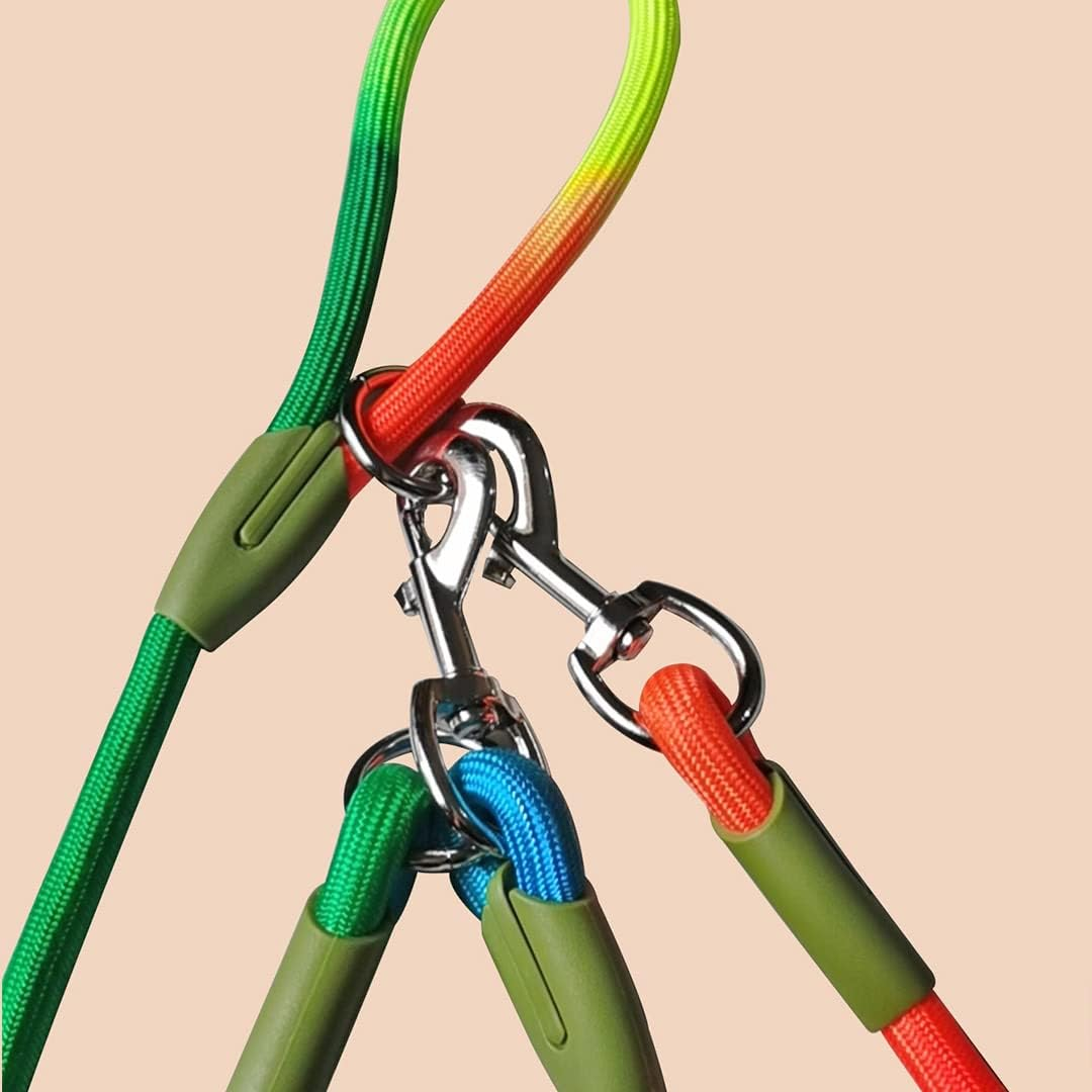 SOGA 220Cm Multifunction Hands-Free Rope Pet Cat Dog Puppy Double Ended Leash for Walking Training Tracking Obedience Rainbow image number 1