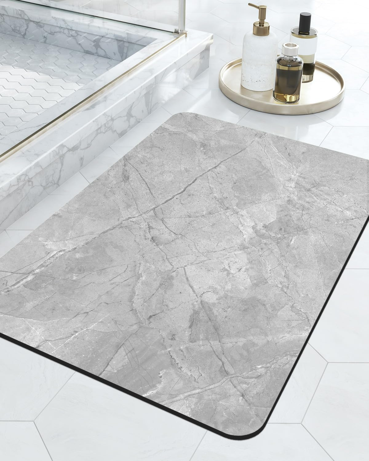 DEXI Bath Rug-Rubber Non-Slip Quick Dry Bathroom Rugs, Super Absorbent Thin Bath Mat, Washable Bathroom Floor Mats for in Front of Bathtub, Shower Room, Sink, 17"X32", Black