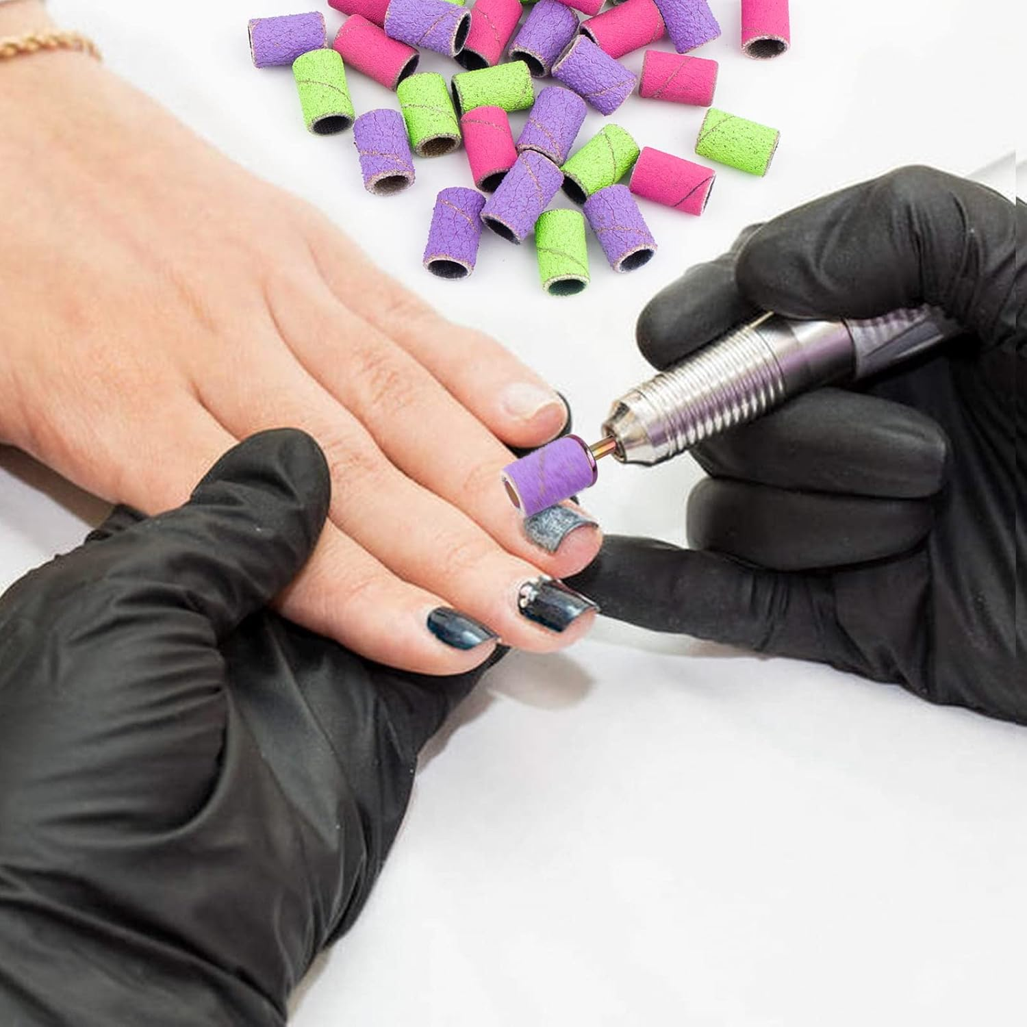 Rolybag Sanding Bands for Nail Drill Sanding Bands#80#150#240 Grits 210Pcs Color Coarse Fine Nail Sanding Bands 2Pcs Nail Drill Bits 3/32" Mandrel Bits Portable Storage Box Set image number 4