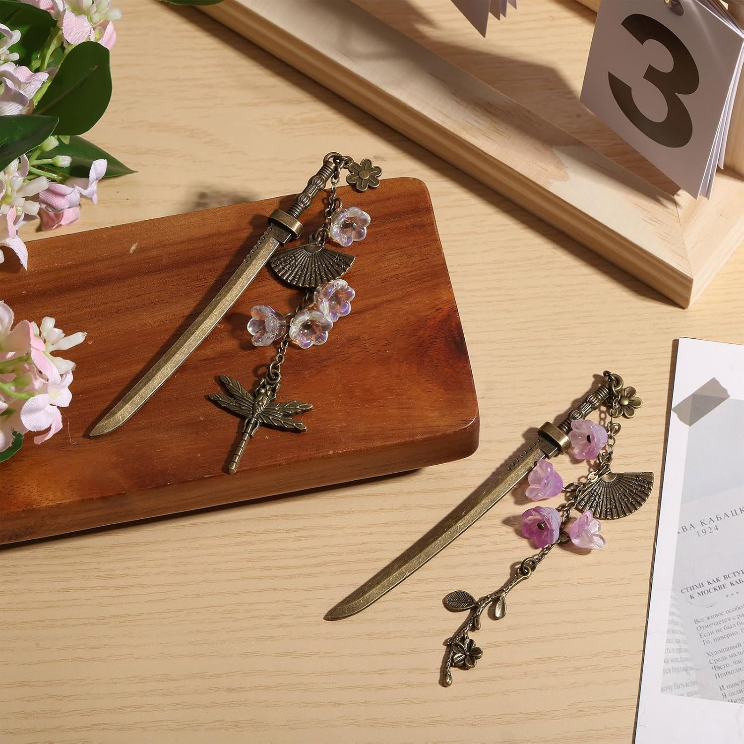 CHGCRAFT Pack of 2 Japanese Hair Sticks Alloy Hairstyle Sticks Hair Sticks for Women Alloy Hair Pins with Tassel Hairstyle Accessories image number 5