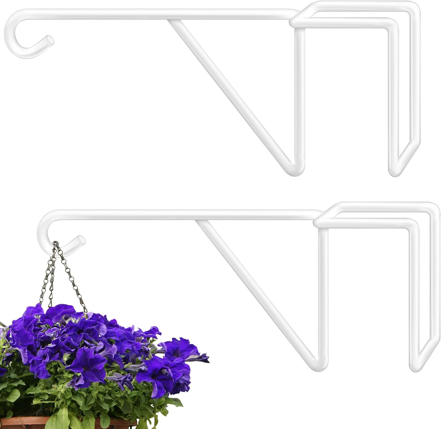 Zacool Vinyl Fence Hooks-2 Pack 5 X 10 Inches over Fence Hooks Heavy Duty White Powder Coated Steel Fence Hooks for Hanging Plants Bird Feeders,Lights,Hanging Basket,Pool Tools image number 6