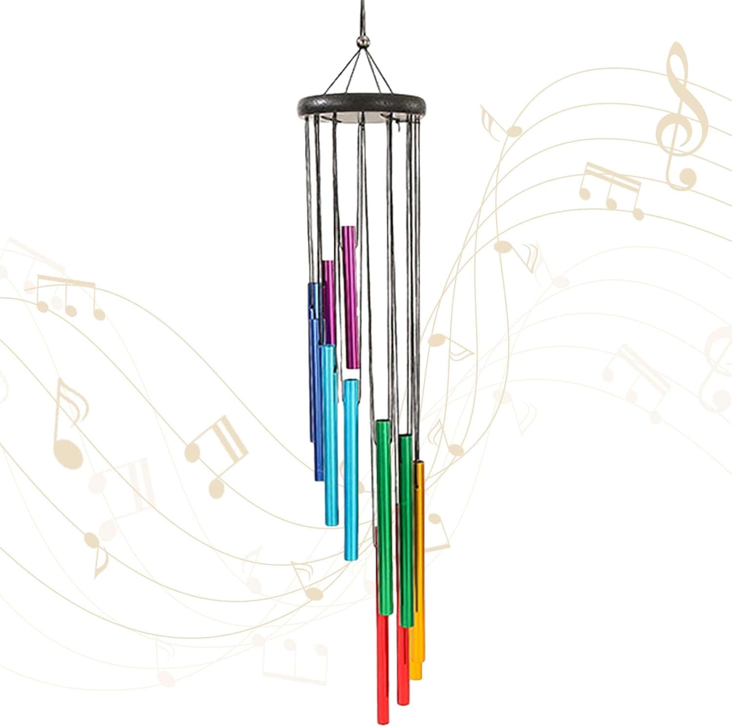 Garden Ornaments Wind Chimes, Colorful Aluminum Tubes Wind Chimes with 12 Aluminum Tubes, Hanging Wind Chimes for Home, Yard, Garden, Indoor Outdoor Hanging Decor (A) (Silver)