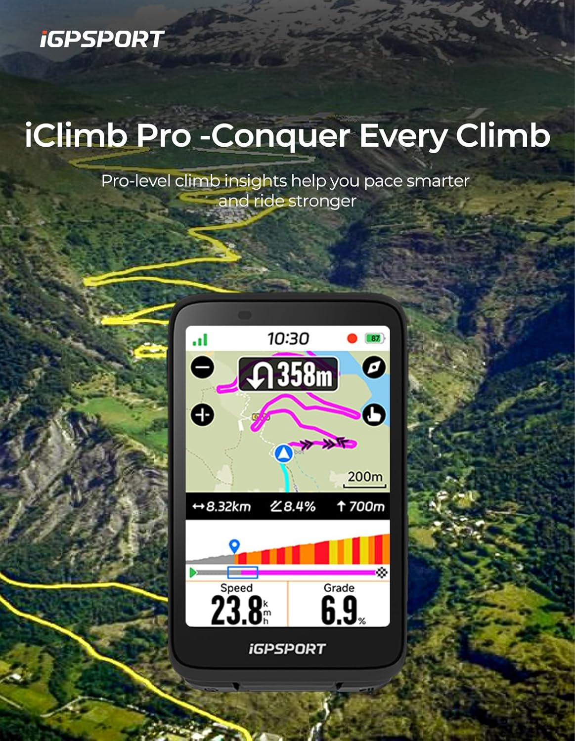 Igpsport Binavi Bike Computer, 3.5 Inch Touch Screen Map Navigation,Climb Plan,Group Riding, Music Control,30H Battery Life,Wireless GPS Cycling Computer image number 4