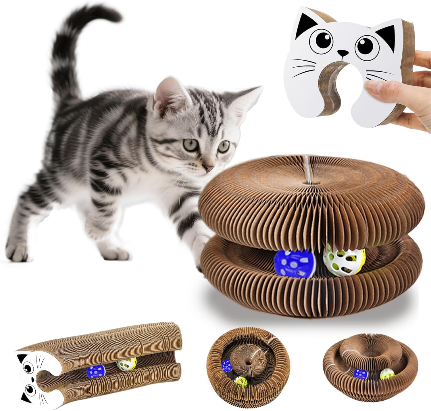 LMXMGRG Cat Toys Interactive Magic Organ Cat Scratcher Reversible Cat Toys for Indoor Cats with Two Balls Cat Scratching Board for Grinding Claw Furniture Protector image number 1