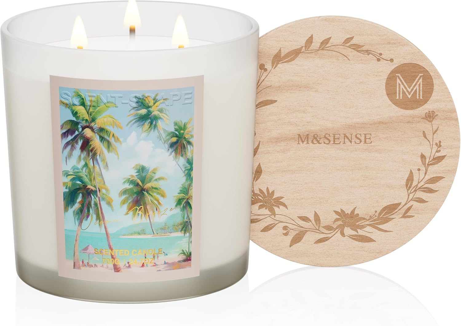 M&SENSE Large Scented Candles 3 Wick Lavender Candle, 24.7Oz /700G Soy Candle with Wooden Lid, 120 Hours Long-Lasting Burn, Jar Candle for Home Fragrance image number 4