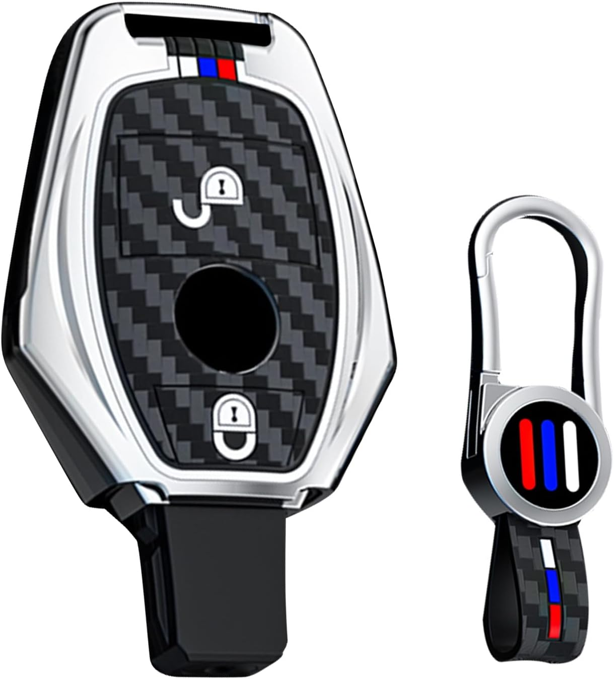 Ontto Luminous Car Key Fob Cover Fit for Mercedes Benz a C E-Class E300 E400 E63 S-Class CLA GLA GLE GLC GLK AMG Key Holder Meatl Silicone Smart Shell Case Keyring Keychain Accessories Black B