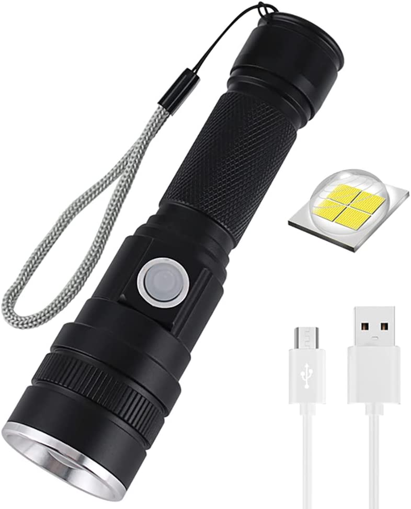 LED Flashlight, USB Rechargeable Flashlights, Super Bright 6000 Lumen P50 Flashlights, Rechargeable Tactical Waterproof Flashlight with Zoom for Camping, Hiking and Emergencies Built-In Battery image number 6