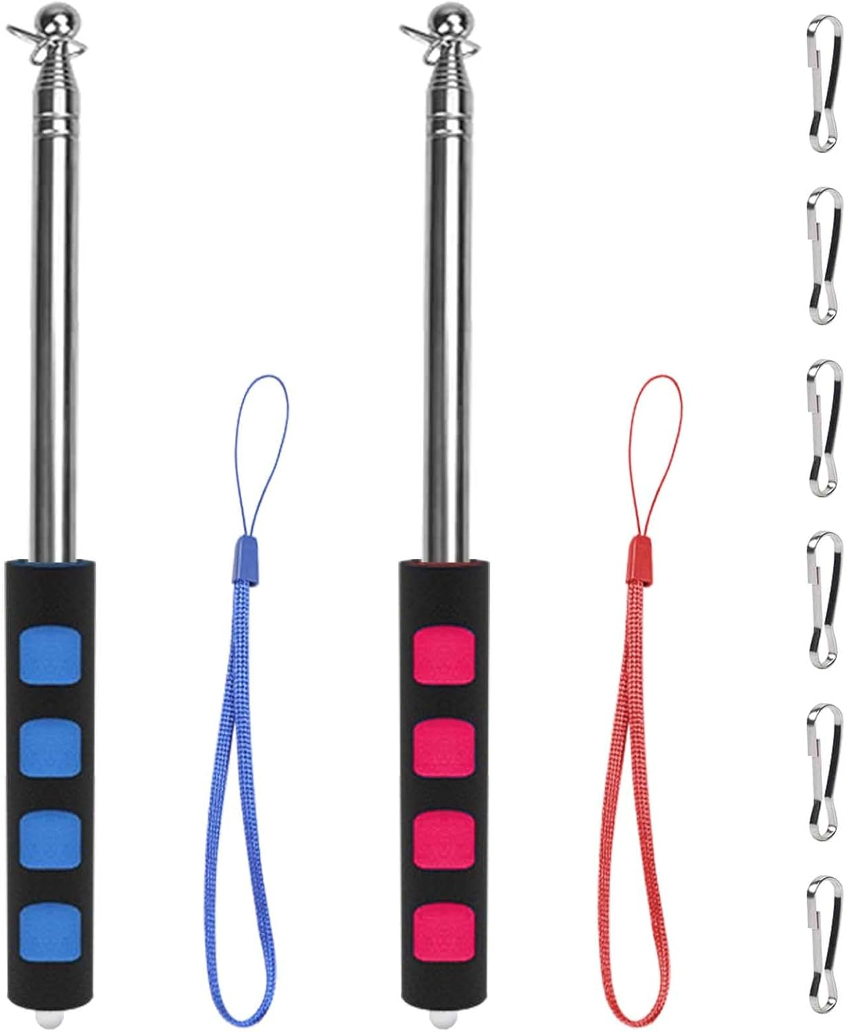 2Pcs 2M Handheld Telescoping Flag Pole with Clips, Portable Stainless Steel Flagpole Extendable Telescopic Flag Poles for Tour Guide Horse Training Festival, 2M image number 5