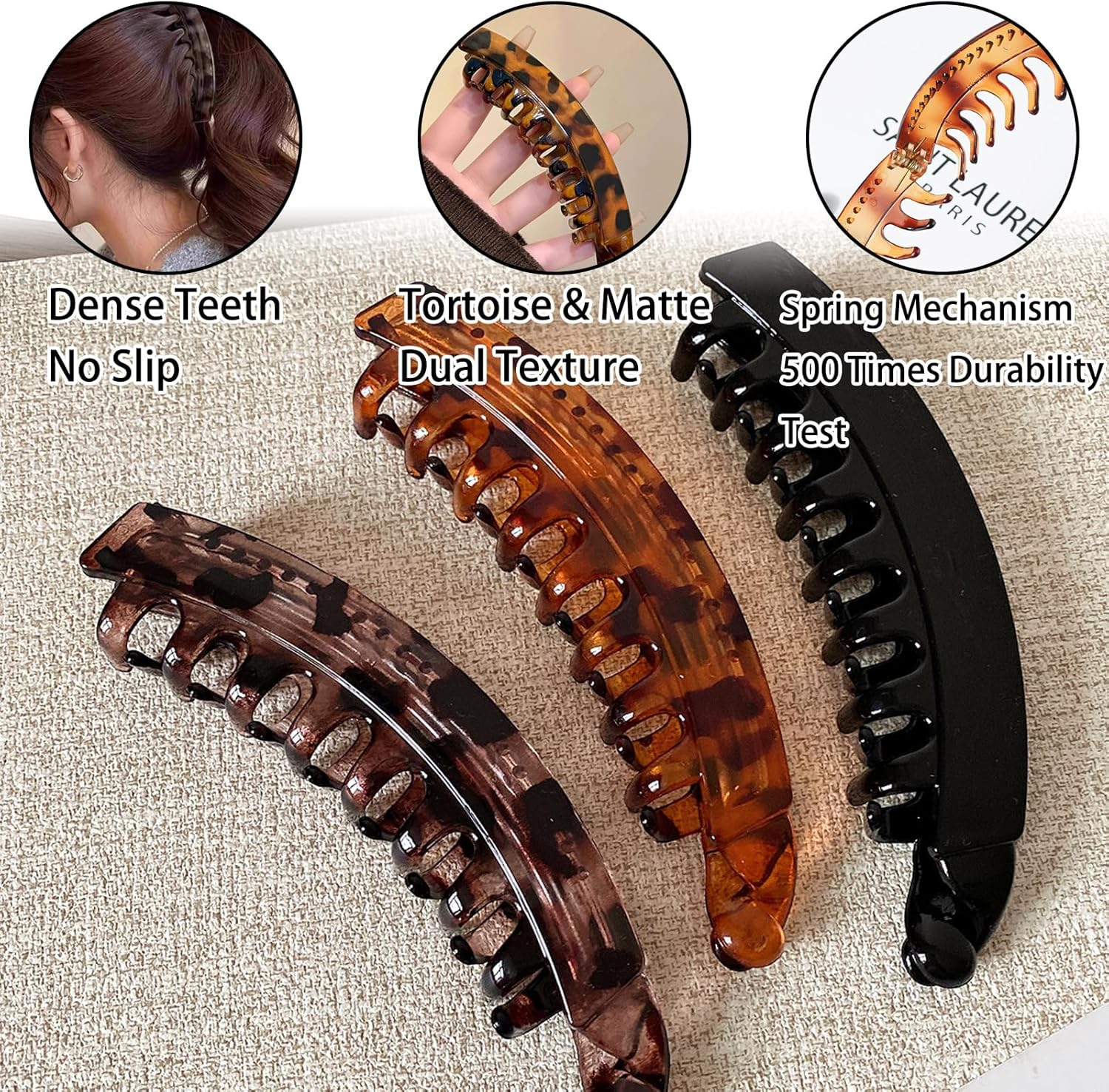 Banana Hair Clips, Large Hair Clip for Thick Hair, Strong Hold Ponytail Banana Clip, Double Comb, Long Clips, French Hair Accessories for Girls and Women, 7 Pieces image number 5