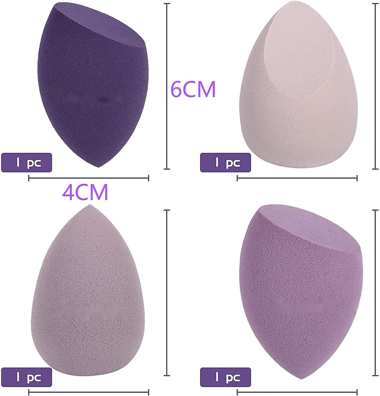 4Pcs Makeup Sponge Set Blender Multi-Colored Beauty Foundation Blending Sponge with a Storage Case, Flawless for Liquid, Cream, and Powder Dry & Wet Use 3D Makeup Sponge Egg (Purple) image number 5