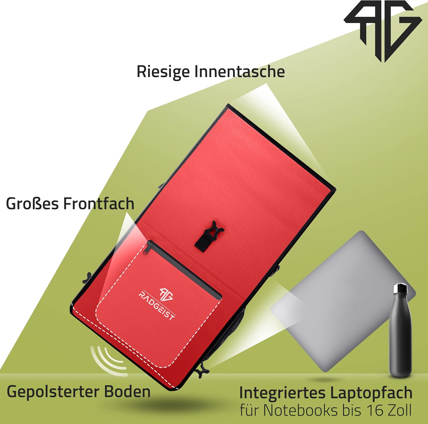 3-In-1 Bicycle Bag for Pannier Rack, Bicycle Backpack, Pannier Rack Bag, Shoulder Bag, with Laptop Compartment, Waterproof, 25 L, Red