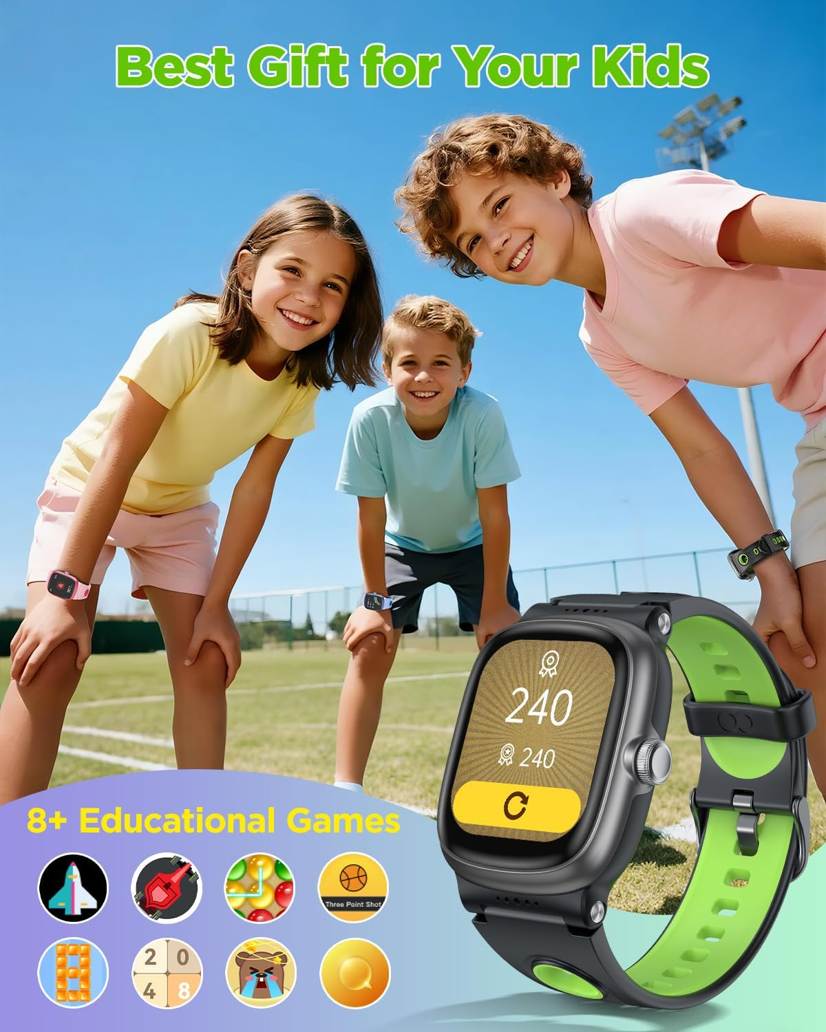 Kids Smart Watch for Boys Girls, Fitness Activity Tracker Watch with Sleep Monitor,Waterproof Pedometer,20 Sports Modes,Calories Counte (Black) image number 1