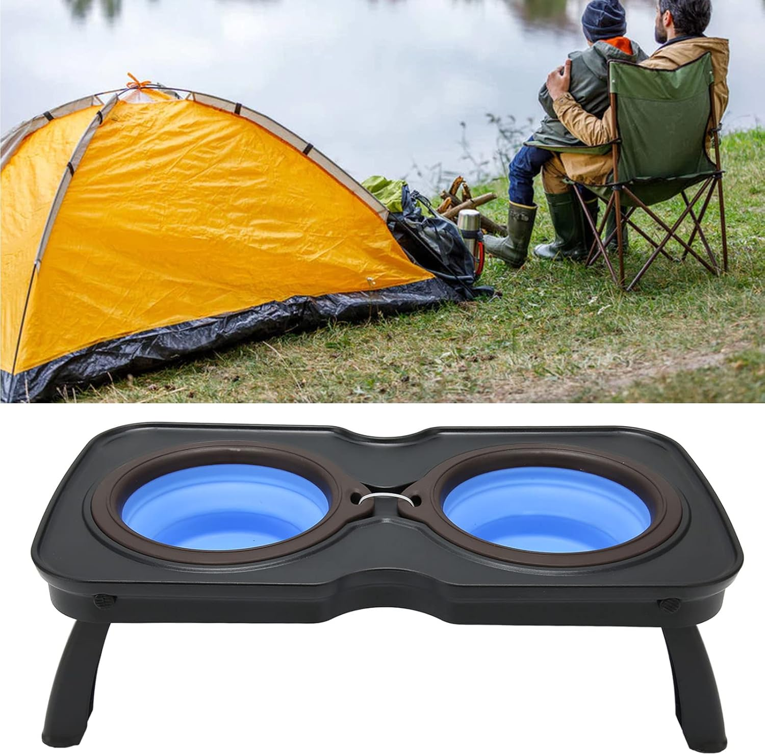 Foldable Elevated Dog Bowls, Double Food and Water Bowls with Stand, Collapsible Dog Travel Bowl Folds for Easy Storage Collapsible Feeding Table for Outdoor Camping Travel(Large, Blue) image number 3