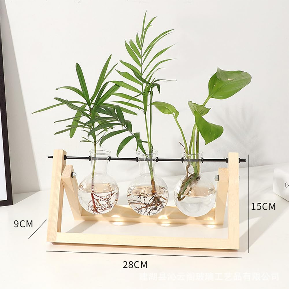 Plant Terrarium Wooden Stand Propagation Stations Glass Hydroponics Bulb Vase Desk Plants Holder for Gardening Office Home Decor 3 Glass Vase image number 4