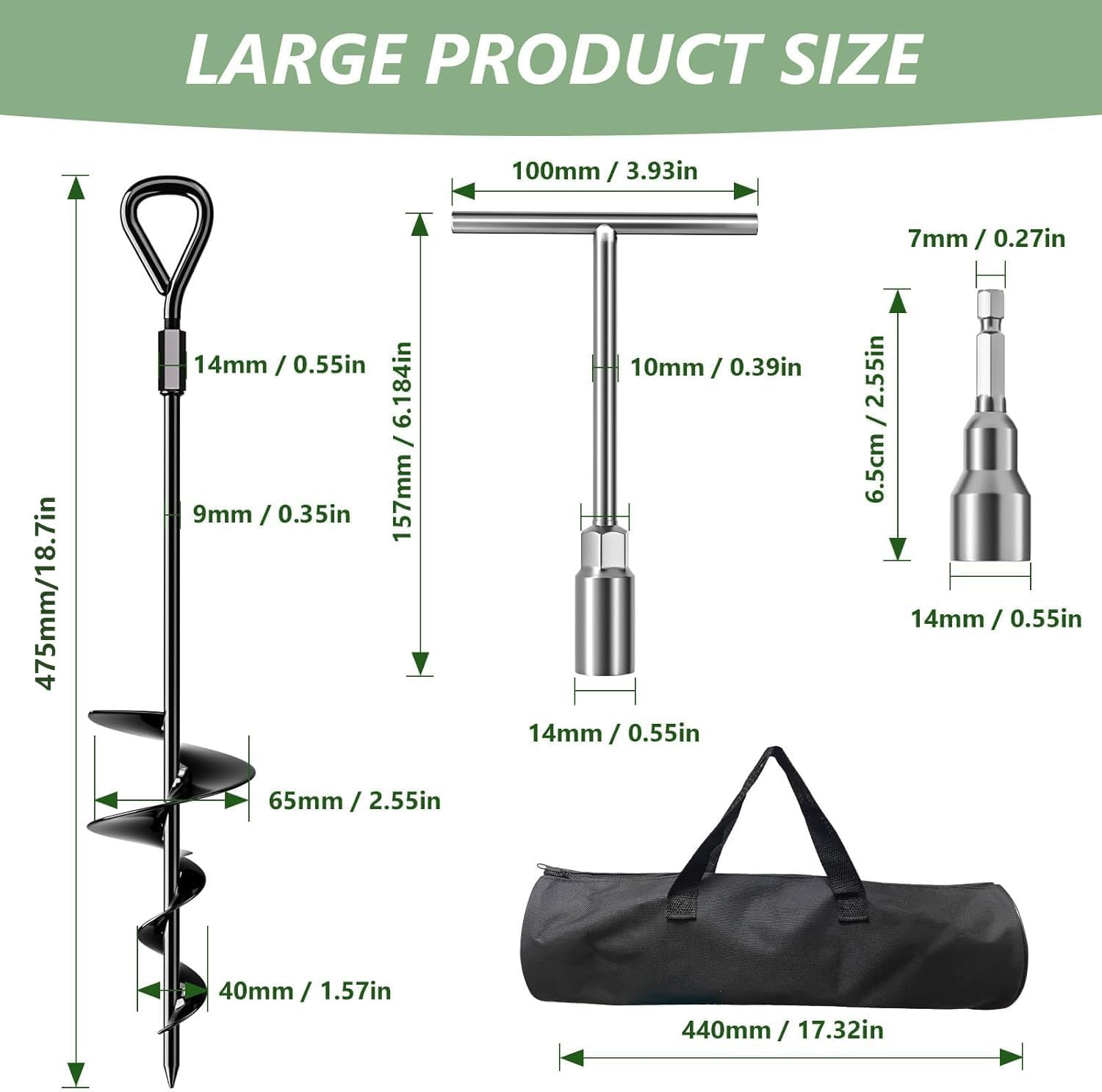 18" Long Ground Anchor, Heavy Duty Earth Anchors 18 Inch Ground Anchors Screw in Kit with T-Handle Hex Wrench for Camping Tent, Swing Sets, Securing Animals, Sheds, Trampoline(4 Pcs) (Black) image number 1