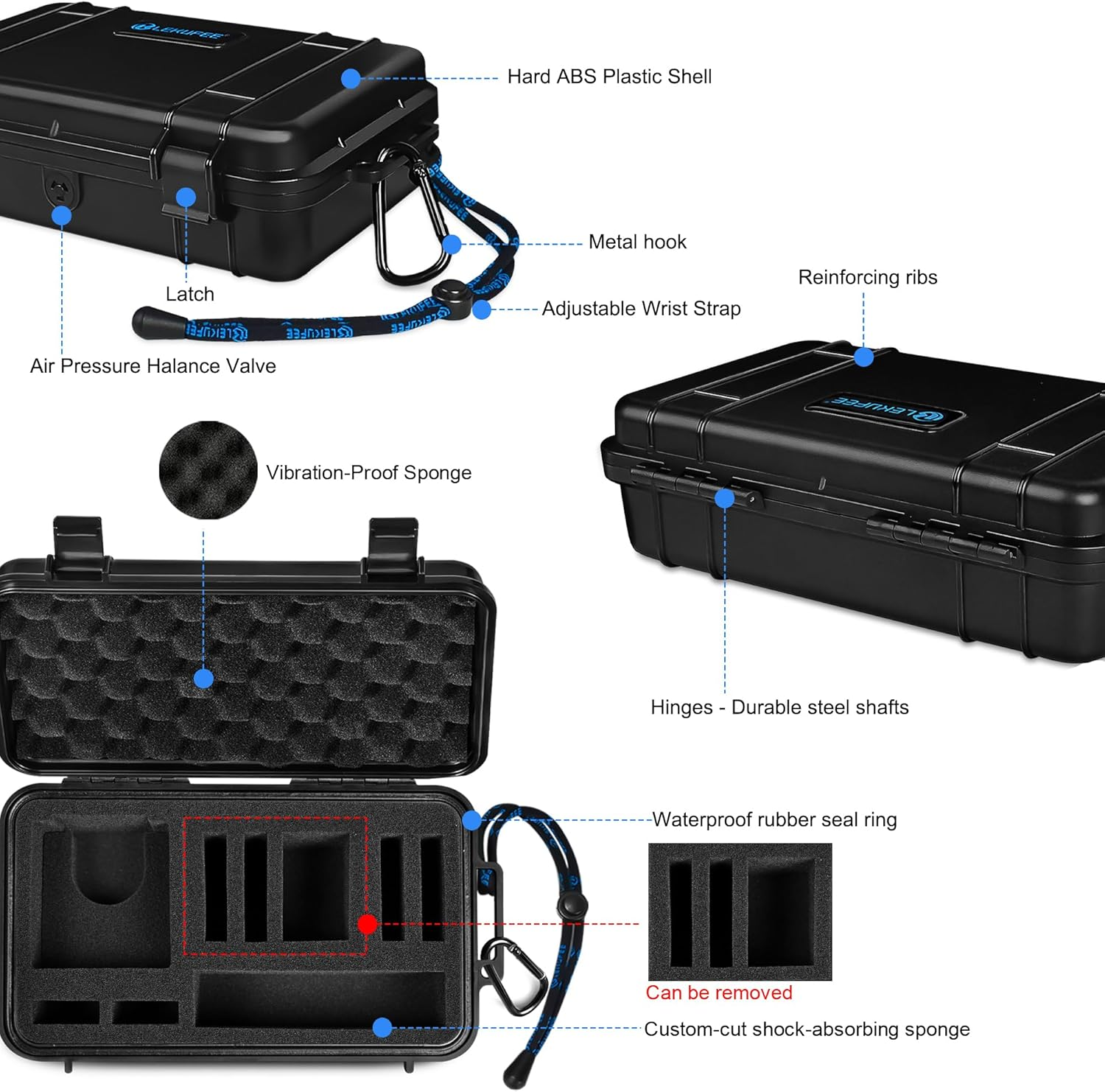 Lekufee Travel Waterproof Hard Case for Gopro MAX 2, Action Camera, Battery, Dual Battery Charger and Accessories - Black(Bag & Case Only) image number 4