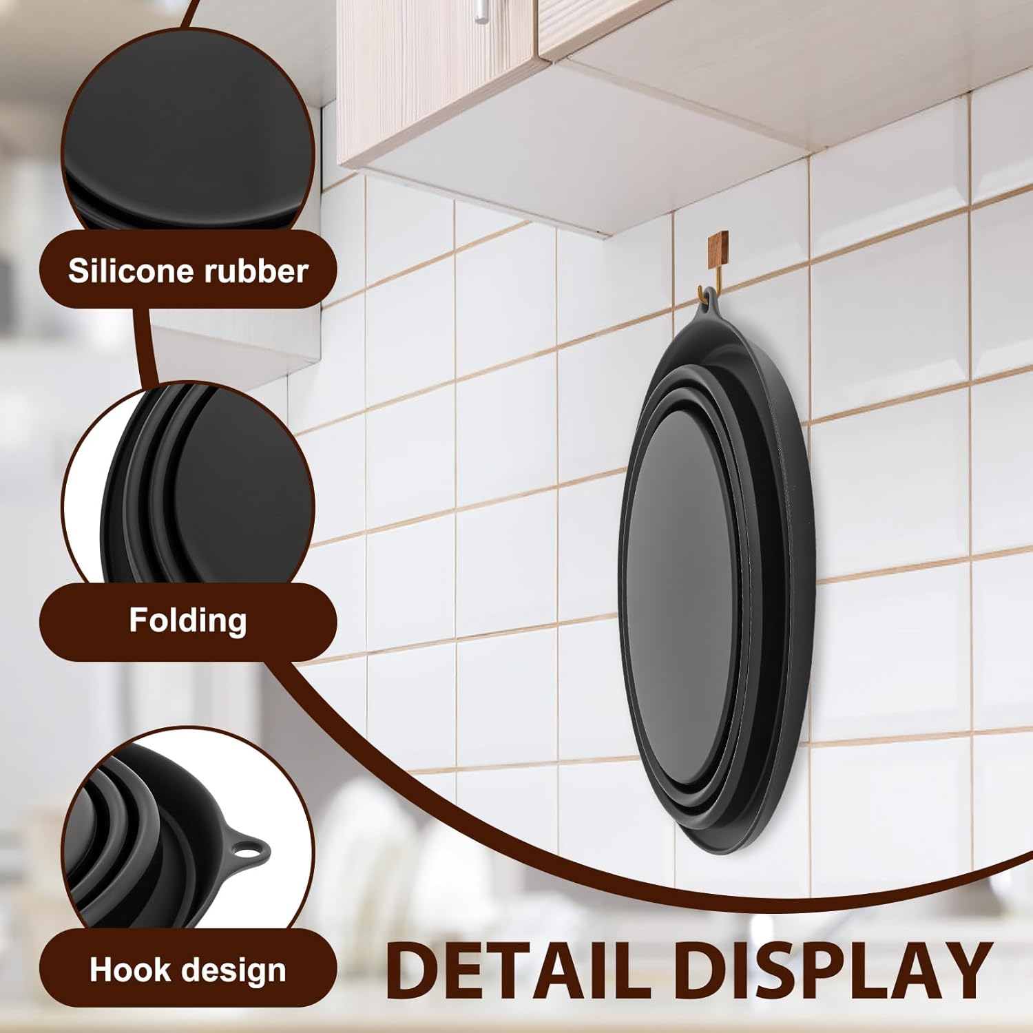 NIPUAEGO 1Set Silicone Ice Bath Bowl, Convenient Design Basin Space Saving Portable Washing Basin with Built in Ice Tray for Home and Travel 26X23X10Cm (Black) - Purple image number 3