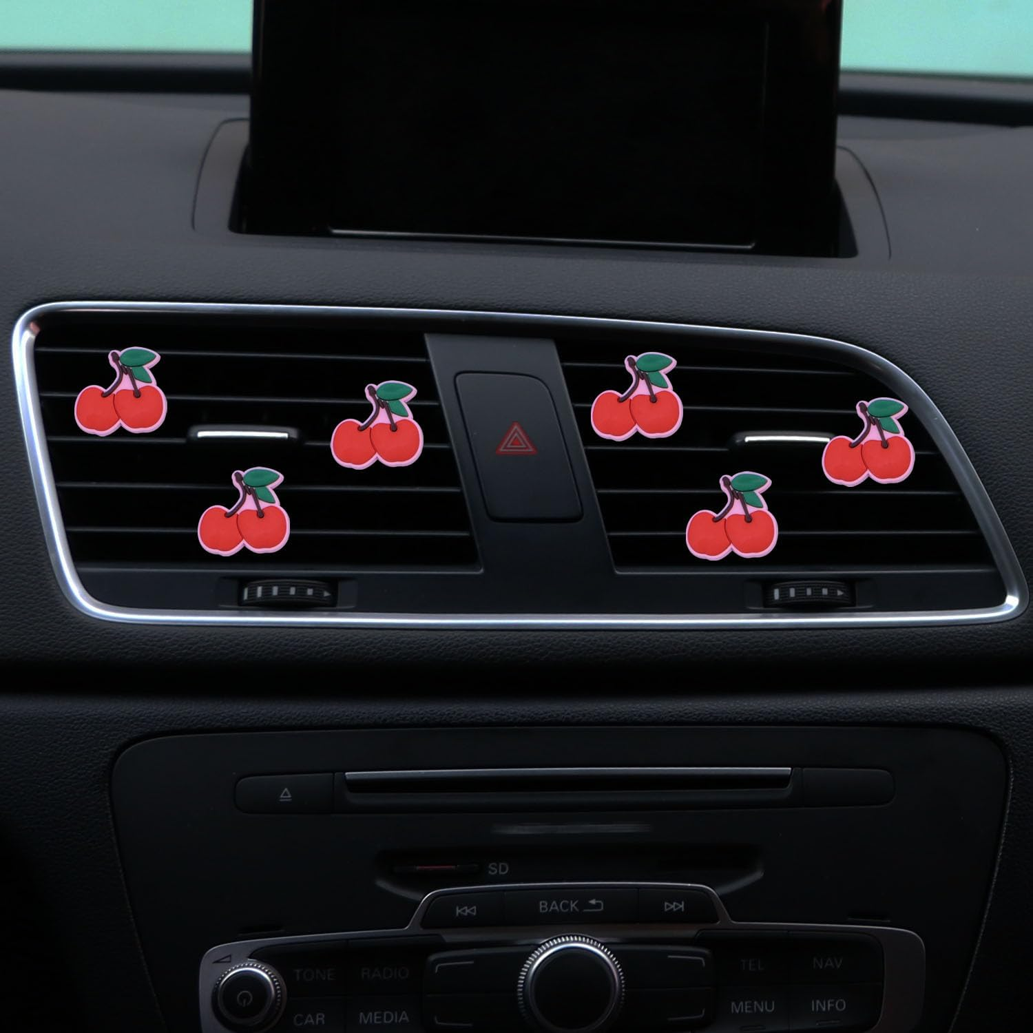 6 Pcs Red Cherry Air Vent Clips, Cute Cherry Car Air Fresheners Vents Clips Diamond Vent Clip Car Interior Decor Charm Bling Car Accessories Car Decoration for Women, Automotive Air Fresheners image number 2