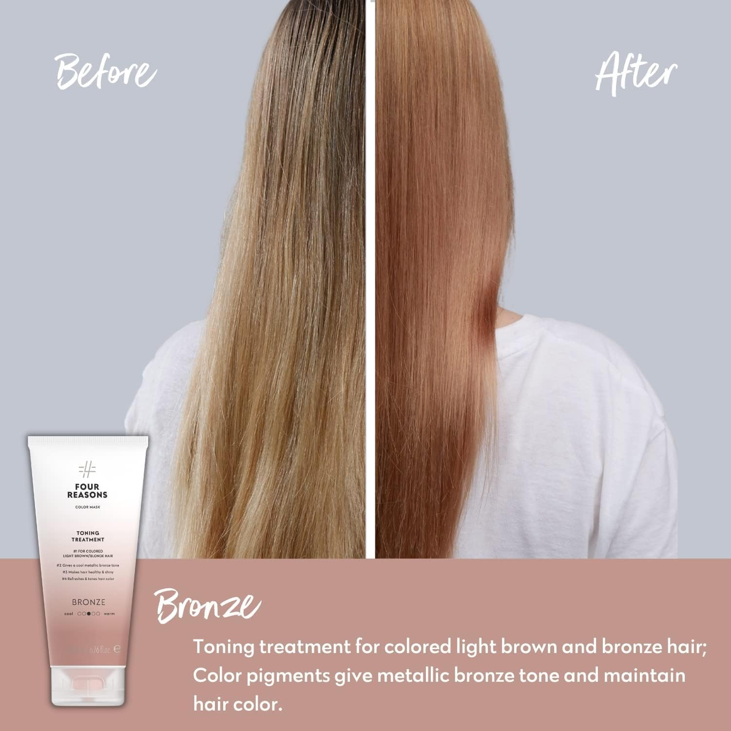 Color Mask Bronze Toning Treatment - Toning Conditioner for Blonde and Light Brown Hair Gives a Metallic Bronze Tone - Four Reasons 6.76 Fl Oz - Blonde image number 6