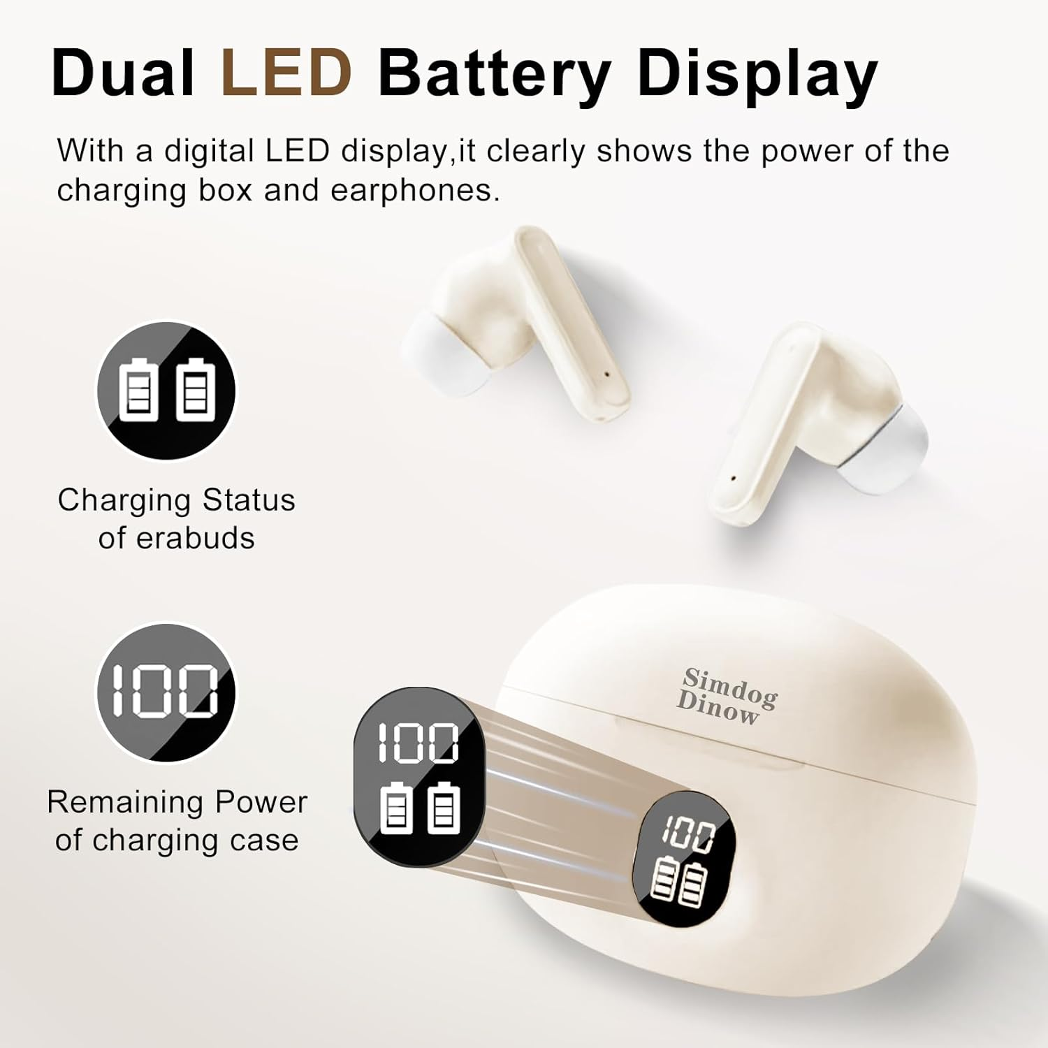 Dinow Wireless Bluetooth Headphones Beige image number 4