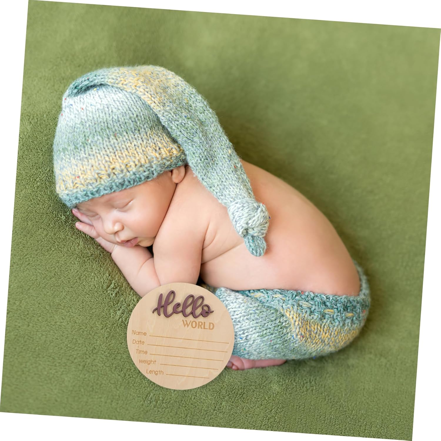 Announcement Wooden Sign for Birth Announcement round Shape Nursery Decor Sticker Wow Cards Safe Easy to Use - Green image number 5