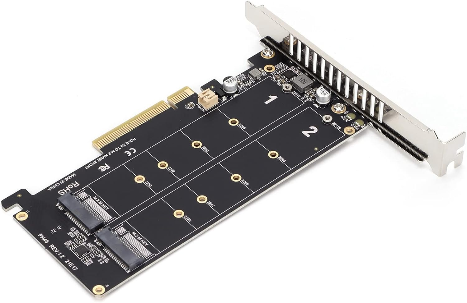 Dual M.2 Nvme SSD to Pcie Adapter Card X8 M Key Hard Drive Converter Reader Expansion Card Supports Split Function X4X4X4 or 4X4 Mode (Ph45) - 2 Port-Ph45 image number 3