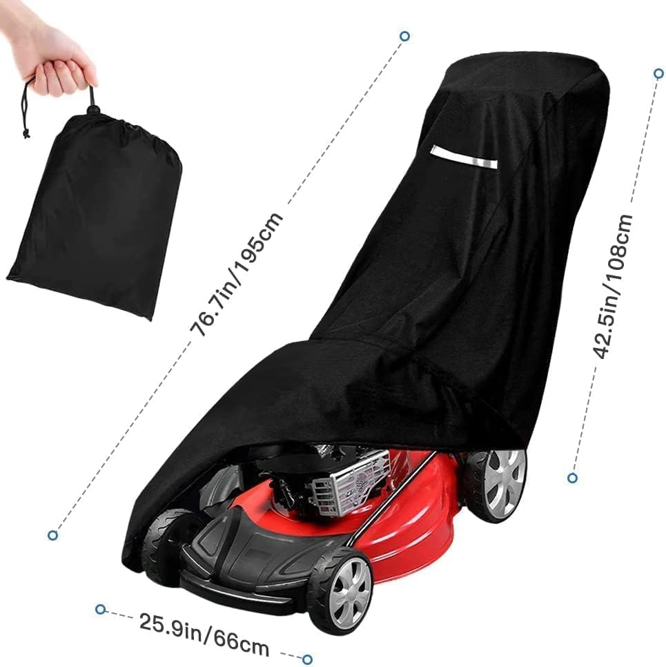 Outdoors Lawn Mower Cover, Heavy Duty 420D Lawn Mower Covers Polyester Oxford Outdoor Waterproof Universal UV Dust Protection Universal Fit Push Mower with Drawstring & Cover Storage Bag image number 3